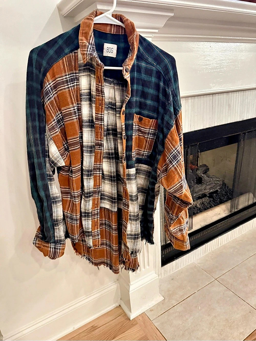 BDG Robbie Spliced Flannel Button-Down Shirt Brown & Green Size S